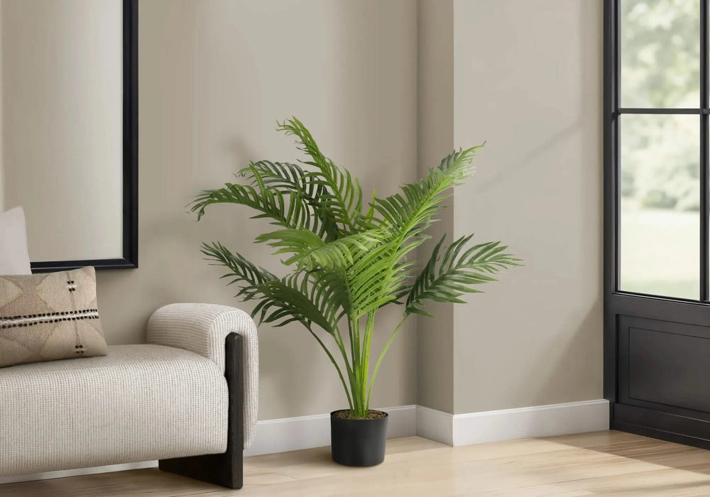 Artificial Plant, 34' Tall, Palm Tree, Indoor, Faux, Fake, Floor, Greenery, Potted, Real Touch, Decorative, Green Leaves, Black Pot Default -DTYStore