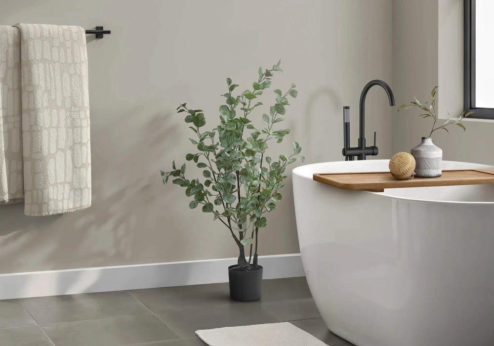 Artificial Plant, 35' Tall, Eucalyptus Tree, Indoor, Faux, Fake, Floor, Greenery, Potted, Decorative, Green Leaves, Black Pot Default -DTYStore