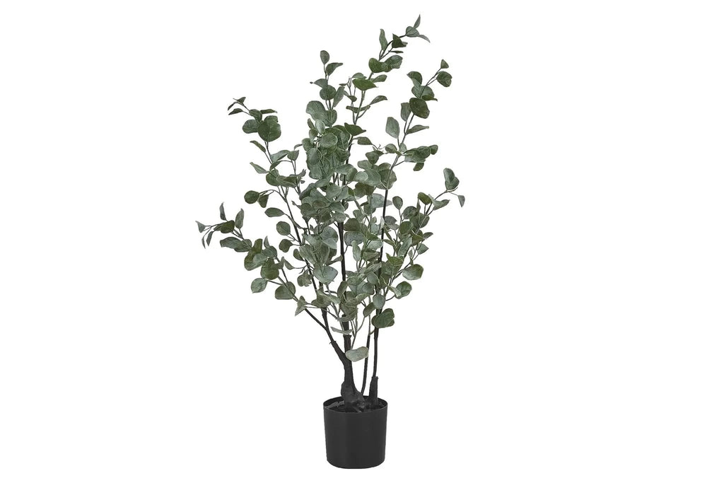 Artificial Plant, 35' Tall, Eucalyptus Tree, Indoor, Faux, Fake, Floor, Greenery, Potted, Decorative, Green Leaves, Black Pot Default -DTYStore
