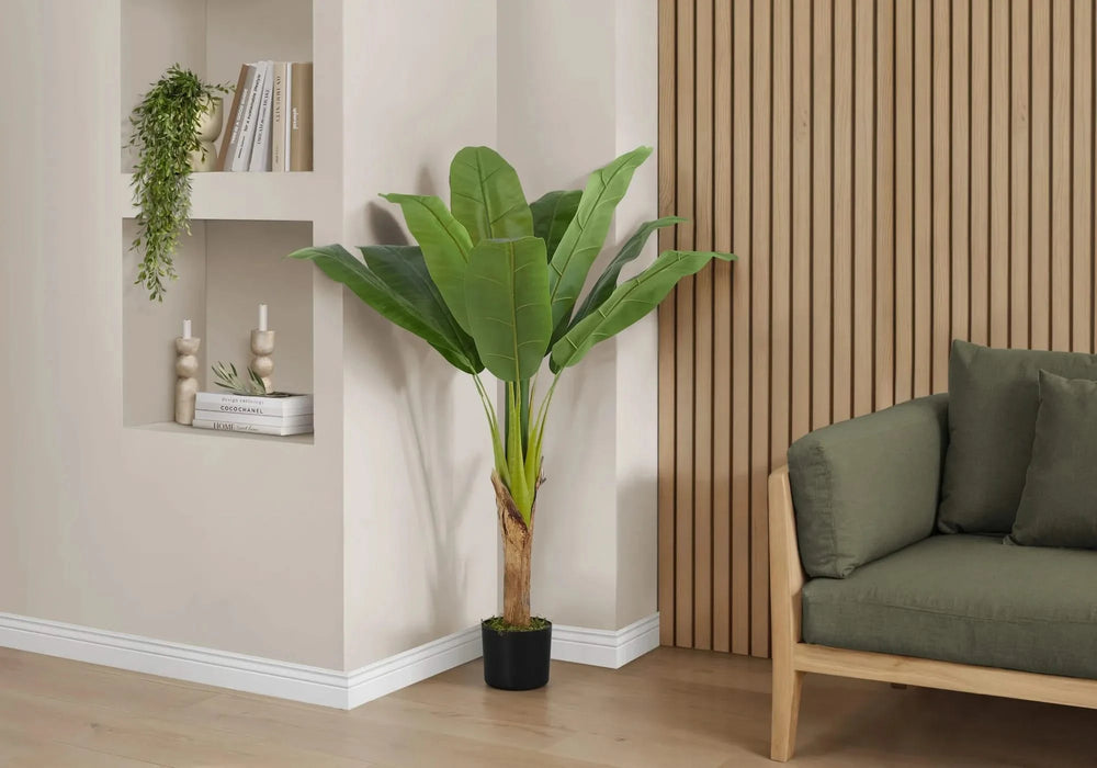 Artificial Plant, 43' Tall, Banana Tree, Indoor, Faux, Fake, Floor, Greenery, Potted, Real Touch, Decorative, Green Leaves, Black Pot Default -DTYStore