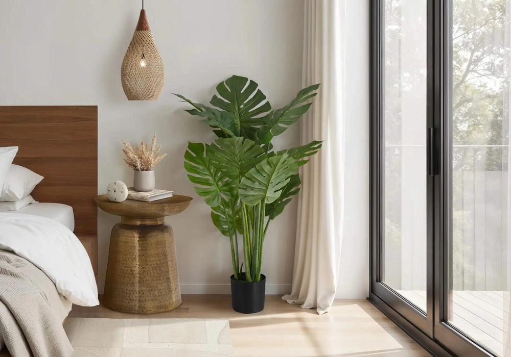 Artificial Plant, 45' Tall, Monstera Tree, Indoor, Faux, Fake, Floor, Greenery, Potted, Real Touch, Decorative, Green Leaves, Black Pot Default -DTYStore