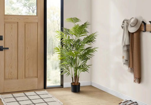 Artificial Plant, 47' Tall, Areca Palm Tree, Indoor, Faux, Fake, Floor, Greenery, Potted, Real Touch, Decorative, Green Leaves, Black Pot Default -DTYStore