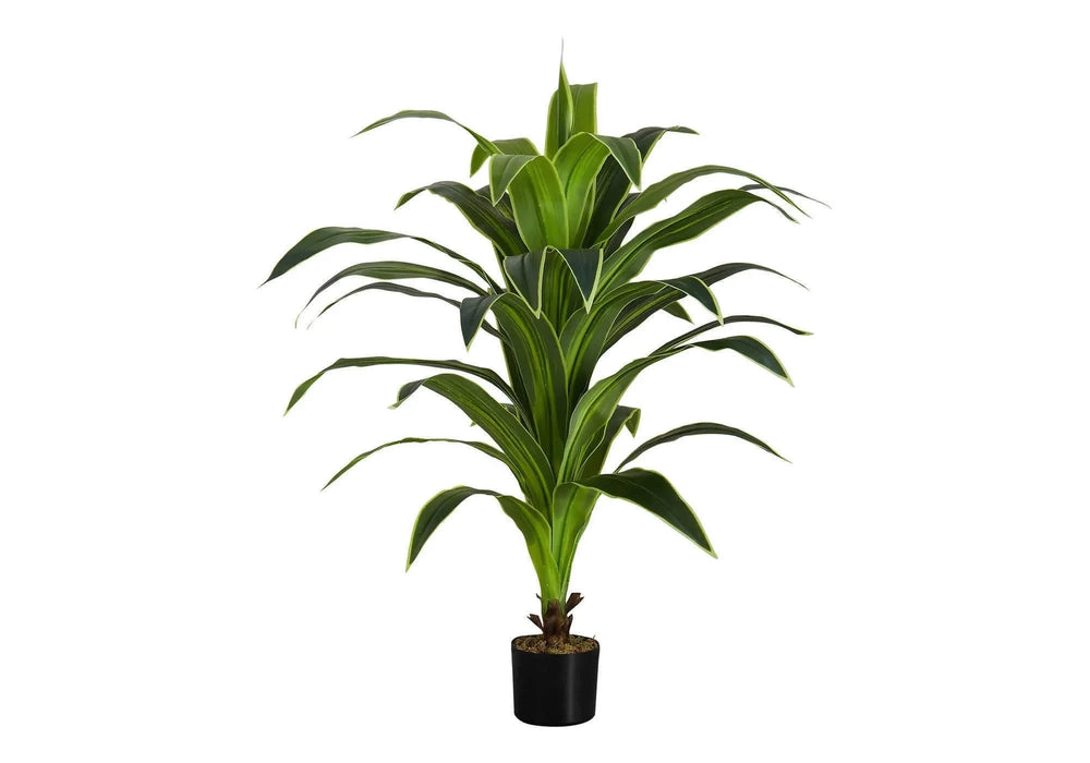 Artificial Plant, 47' Tall, Dracaena Tree, Indoor, Faux, Fake, Floor, Greenery, Potted, Real Touch, Decorative, Green Leaves, Black Pot Default -DTYStore
