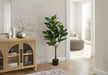 Artificial Plant, 47' Tall, Fiddle Tree, Indoor, Faux, Fake, Floor, Greenery, Potted, Real Touch, Decorative, Green Leaves, Black Pot Default -DTYStore