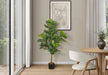 Artificial Plant, 47' Tall, Fiddle Tree, Indoor, Faux, Fake, Floor, Greenery, Potted, Real Touch, Decorative, Green Leaves, Black Pot Default -DTYStore