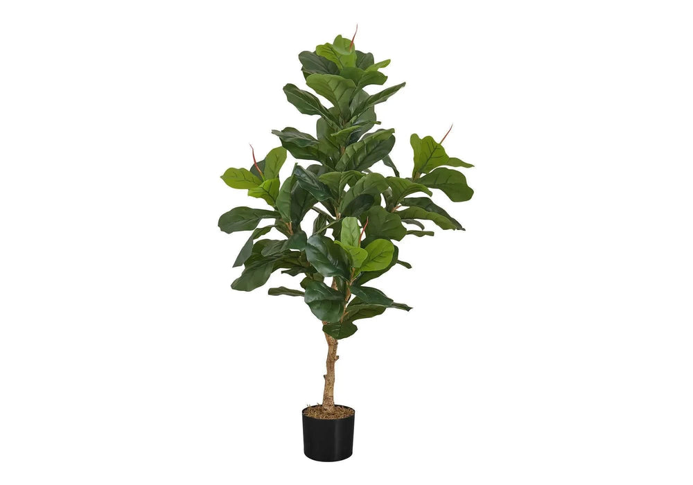 Artificial Plant, 47' Tall, Fiddle Tree, Indoor, Faux, Fake, Floor, Greenery, Potted, Real Touch, Decorative, Green Leaves, Black Pot Default -DTYStore
