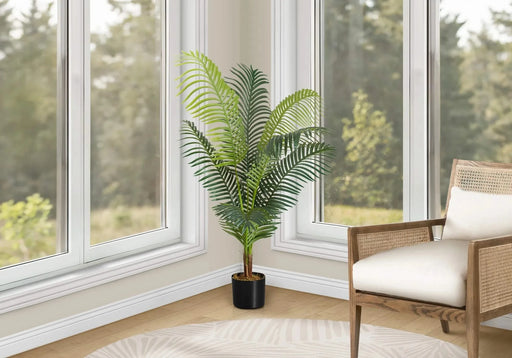 Artificial Plant, 47' Tall, Palm Tree, Indoor, Faux, Fake, Floor, Greenery, Potted, Real Touch, Decorative, Green Leaves, Black Pot Default -DTYStore