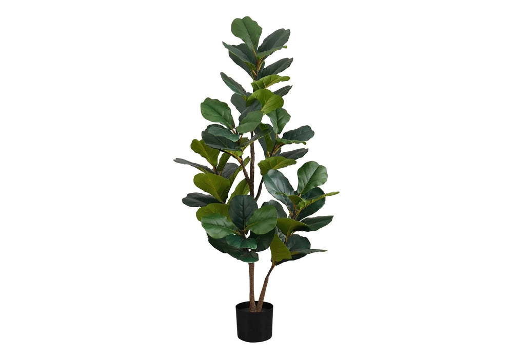 Artificial Plant, 49' Tall, Fiddle Tree, Indoor, Faux, Fake, Floor, Greenery, Potted, Real Touch, Decorative, Green Leaves, Black Pot Default -DTYStore