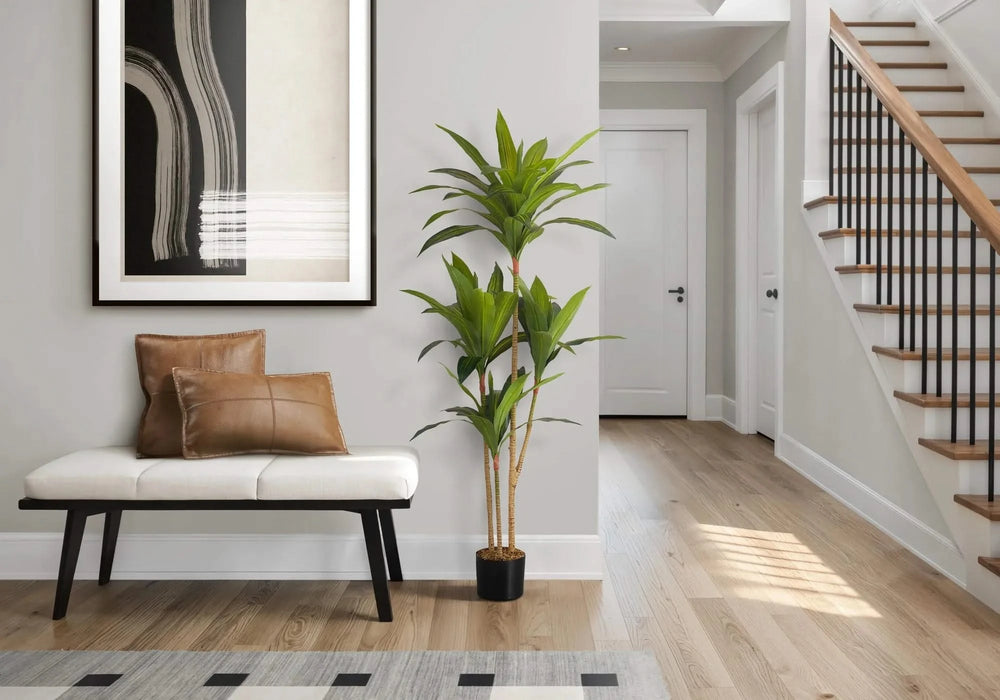 Artificial Plant, 51' Tall, Dracaena Tree, Indoor, Faux, Fake, Floor, Greenery, Potted, Real Touch, Decorative, Green Leaves, Black Pot Default -DTYStore