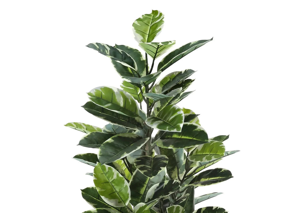 Artificial Plant, 52' Tall, Rubber Tree, Indoor, Faux, Fake, Floor, Greenery, Potted, Real Touch, Decorative, Green Leaves, Black Pot Default -DTYStore