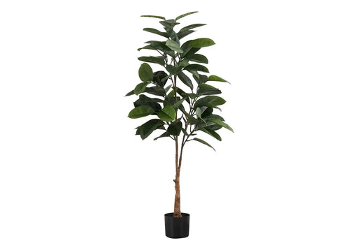 Artificial Plant, 52' Tall, Rubber Tree, Indoor, Faux, Fake, Floor, Greenery, Potted, Real Touch, Decorative, Green Leaves, Black Pot Default -DTYStore