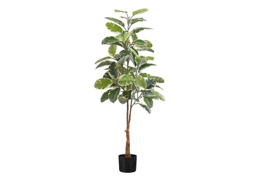 Artificial Plant, 52' Tall, Rubber Tree, Indoor, Faux, Fake, Floor, Greenery, Potted, Real Touch, Decorative, Green Leaves, Black Pot Default -DTYStore
