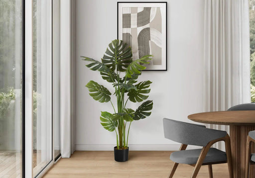 Artificial Plant, 55' Tall, Monstera Tree, Indoor, Faux, Fake, Floor, Greenery, Potted, Real Touch, Decorative, Green Leaves, Black Pot Default -DTYStore
