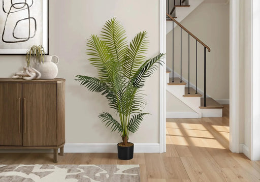 Artificial Plant, 57' Tall, Palm Tree, Indoor, Faux, Fake, Floor, Greenery, Potted, Real Touch, Decorative, Green Leaves, Black Pot Default -DTYStore