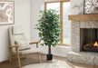 Artificial Plant, 58' Tall, Ficus Tree, Indoor, Faux, Fake, Floor, Greenery, Potted, Decorative, Green Leaves, Black Pot Default -DTYStore
