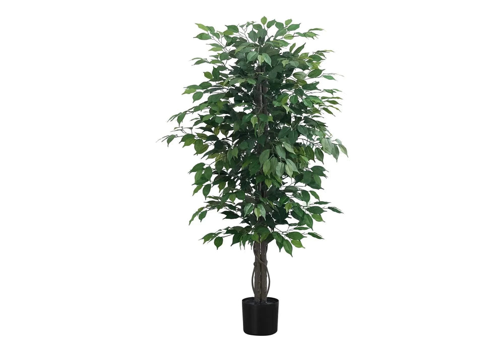 Artificial Plant, 58' Tall, Ficus Tree, Indoor, Faux, Fake, Floor, Greenery, Potted, Decorative, Green Leaves, Black Pot Default -DTYStore