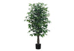 Artificial Plant, 58' Tall, Ficus Tree, Indoor, Faux, Fake, Floor, Greenery, Potted, Decorative, Green Leaves, Black Pot Default -DTYStore