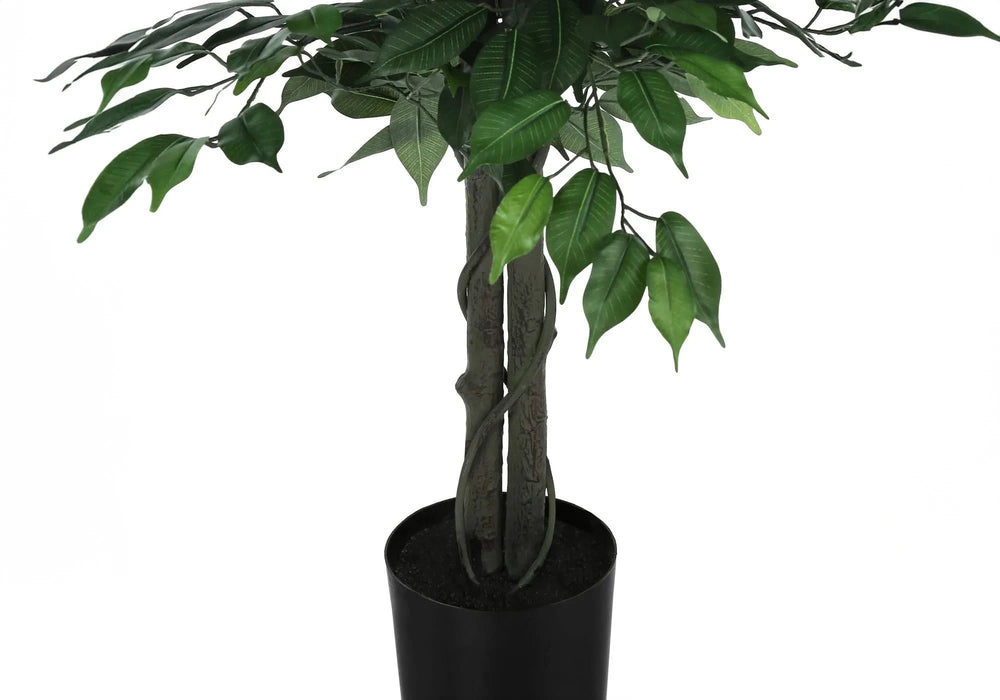 Artificial Plant, 58' Tall, Ficus Tree, Indoor, Faux, Fake, Floor, Greenery, Potted, Decorative, Green Leaves, Black Pot Default -DTYStore
