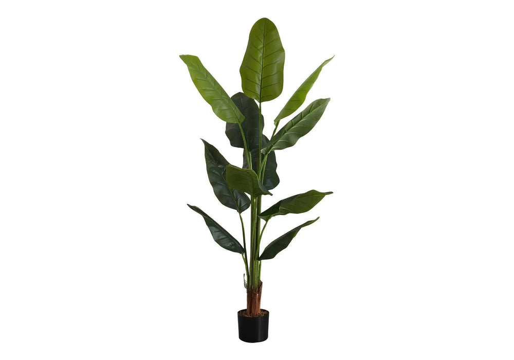 Artificial Plant, 59' Tall, Strelitzia Tree, Indoor, Faux, Fake, Floor, Greenery, Potted, Real Touch, Decorative, Green Leaves, Black Pot Default -DTYStore