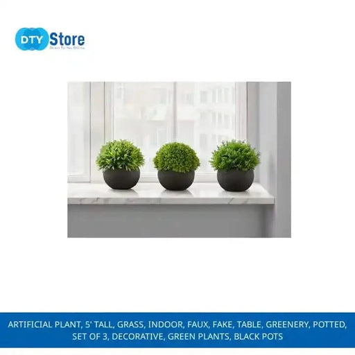 Artificial Plant, 5' Tall, Grass, Indoor, Faux, Fake, Table, Greenery, Potted, Set Of 3, Decorative, Green Plants, Black Pots Default -DTYStore