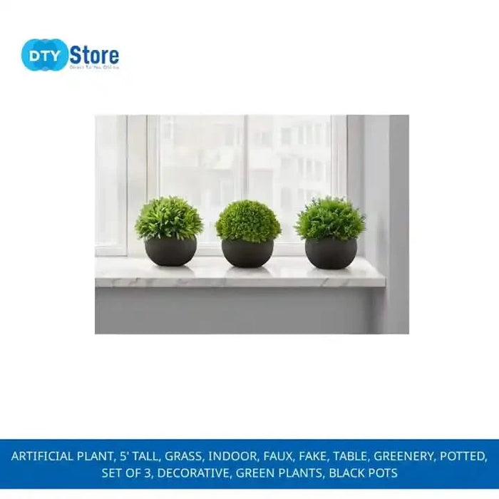 Artificial Plant, 5' Tall, Grass, Indoor, Faux, Fake, Table, Greenery, Potted, Set Of 3, Decorative, Green Plants, Black Pots Default -DTYStore