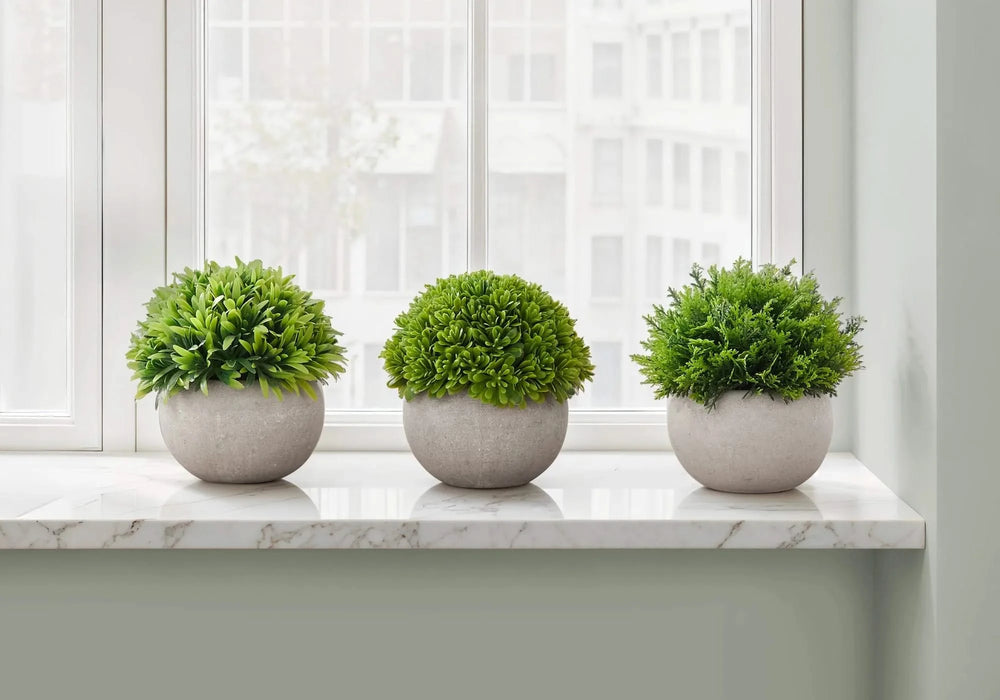 Artificial Plant, 5' Tall, Grass, Indoor, Faux, Fake, Table, Greenery, Potted, Set Of 3, Decorative, Green Plants, Grey Pots Default -DTYStore