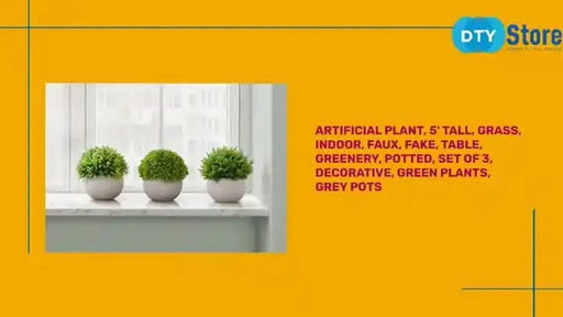 Artificial Plant, 5' Tall, Grass, Indoor, Faux, Fake, Table, Greenery, Potted, Set Of 3, Decorative, Green Plants, Grey Pots Default -DTYStore