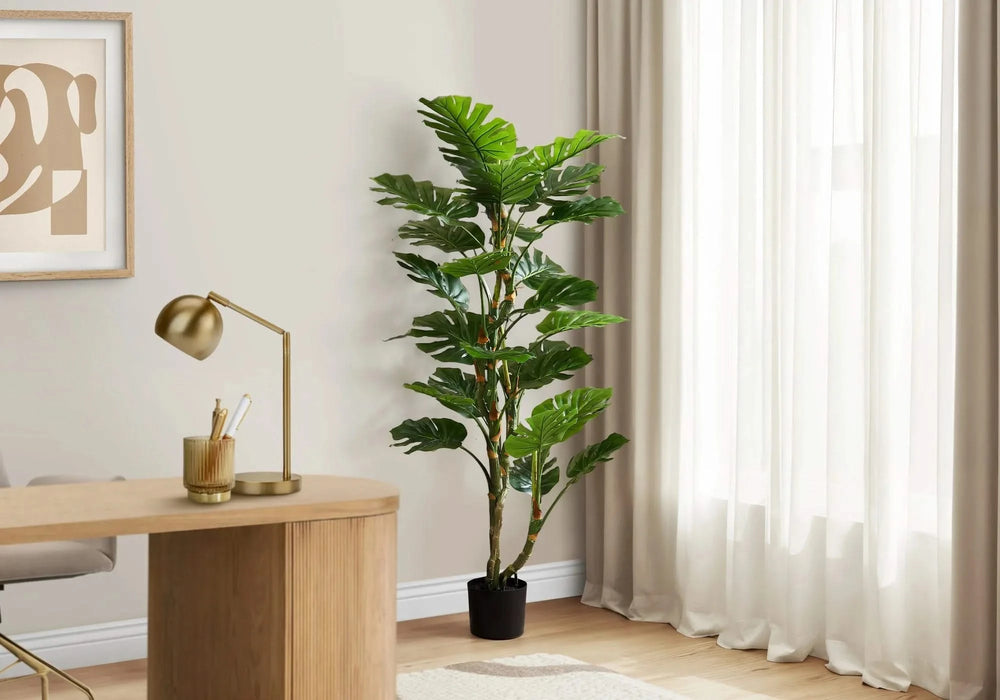 Artificial Plant, 61' Tall, Monstera Tree, Indoor, Potted, Floor, Real Touch, Green Leaves, Black Pot Default -DTYStore