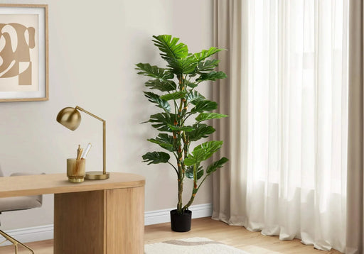 Artificial Plant, 61' Tall, Monstera Tree, Indoor, Potted, Floor, Real Touch, Green Leaves, Black Pot Default -DTYStore