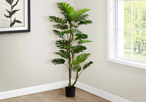 Artificial Plant, 61' Tall, Monstera Tree, Indoor, Potted, Floor, Real Touch, Green Leaves, Black Pot Default -DTYStore