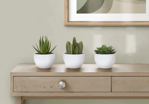 Artificial Plant, 6' Tall, Succulent, Indoor, Faux, Fake, Table, Greenery, Potted, Set Of 3, Decorative, Green Plants, White Pots Default -DTYStore