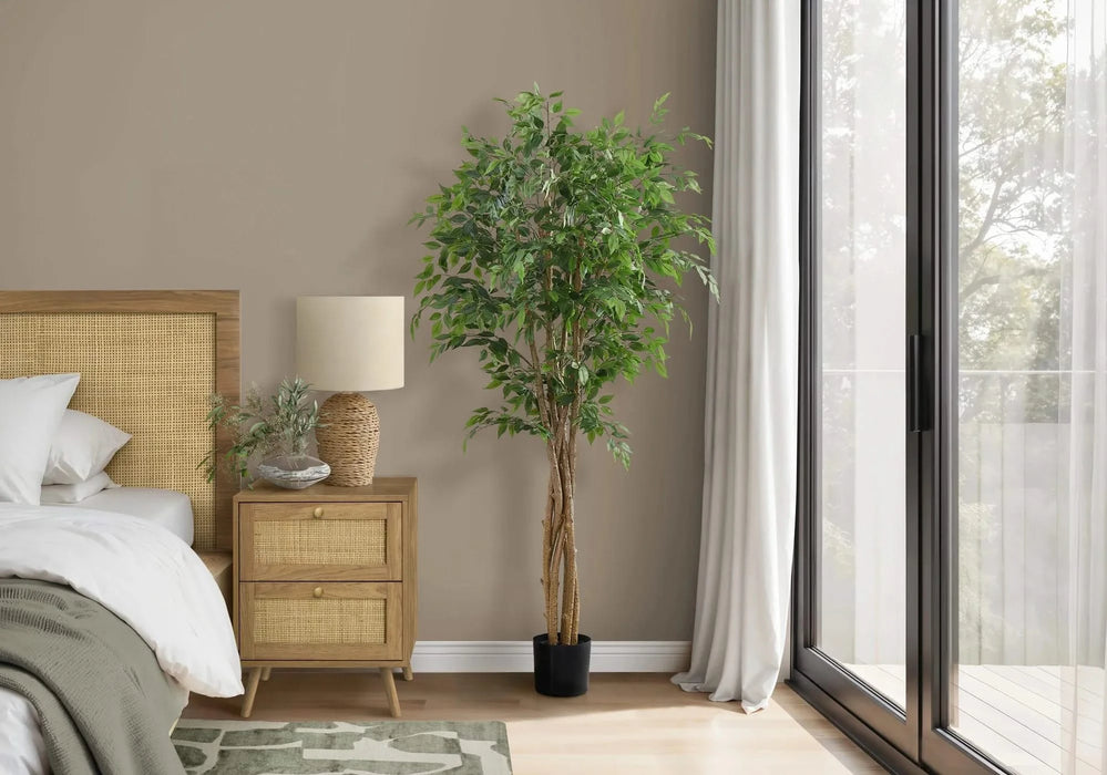 Artificial Plant, 79' Tall, Ficus Tree, Floor, Real Touch, Potted, Green Leaves, Black Pot Default -DTYStore