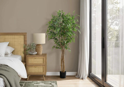 Artificial Plant, 79' Tall, Ficus Tree, Floor, Real Touch, Potted, Green Leaves, Black Pot Default -DTYStore