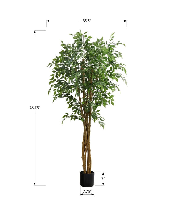 Artificial Plant, 79' Tall, Ficus Tree, Floor, Real Touch, Potted, Green Leaves, Black Pot Default -DTYStore