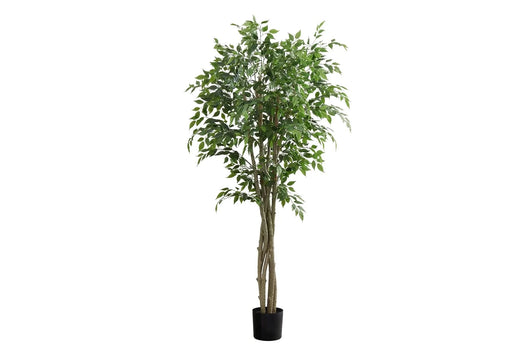 Artificial Plant, 79' Tall, Ficus Tree, Floor, Real Touch, Potted, Green Leaves, Black Pot Default -DTYStore