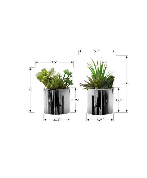 Artificial Plant, 7' Tall, Succulent, Indoor, Faux, Fake, Table, Greenery, Potted, Set Of 2, Decorative, Green Plants, Chrome Pots Default -DTYStore