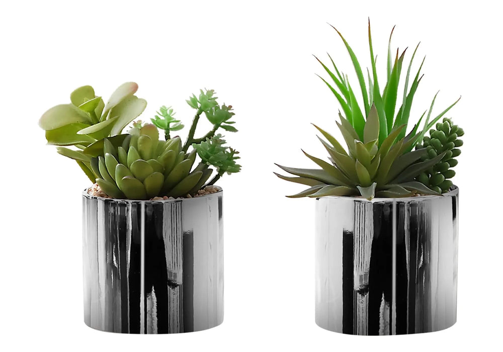 Artificial Plant, 7' Tall, Succulent, Indoor, Faux, Fake, Table, Greenery, Potted, Set Of 2, Decorative, Green Plants, Chrome Pots Default -DTYStore