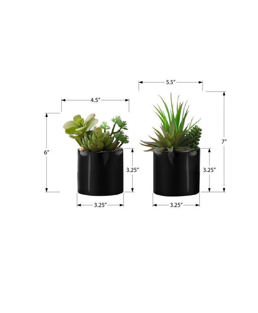 Artificial Plant, 7' Tall, Succulent, Indoor, Faux, Fake, Table, Greenery, Potted, Set Of 2, Decorative, Green Plants, Glossy Black Pots Default -DTYStore