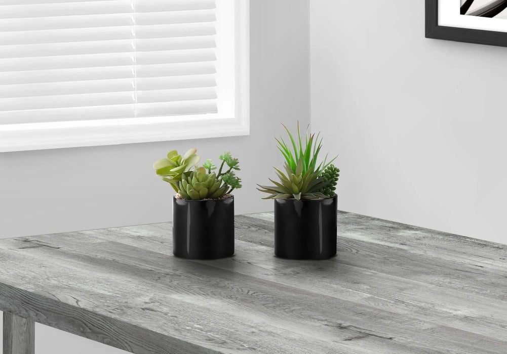 Artificial Plant, 7' Tall, Succulent, Indoor, Faux, Fake, Table, Greenery, Potted, Set Of 2, Decorative, Green Plants, Glossy Black Pots Default -DTYStore