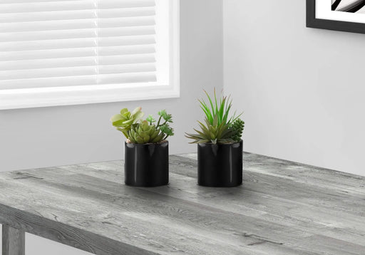 Artificial Plant, 7' Tall, Succulent, Indoor, Faux, Fake, Table, Greenery, Potted, Set Of 2, Decorative, Green Plants, Glossy Black Pots Default -DTYStore