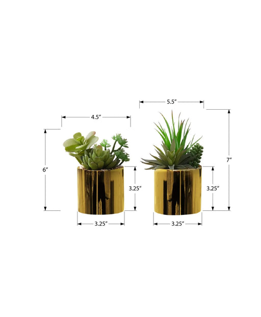 Artificial Plant, 7' Tall, Succulent, Indoor, Faux, Fake, Table, Greenery, Potted, Set Of 2, Decorative, Green Plants, Glossy Gold Pots Default -DTYStore