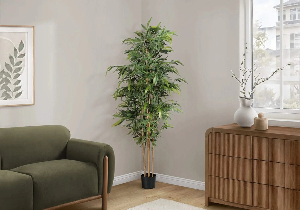 Artificial Plant, 83' Tall, Bamboo Tree, Floor, Indoor, Potted, Real Touch, Green Leaves, Black Pot Default -DTYStore