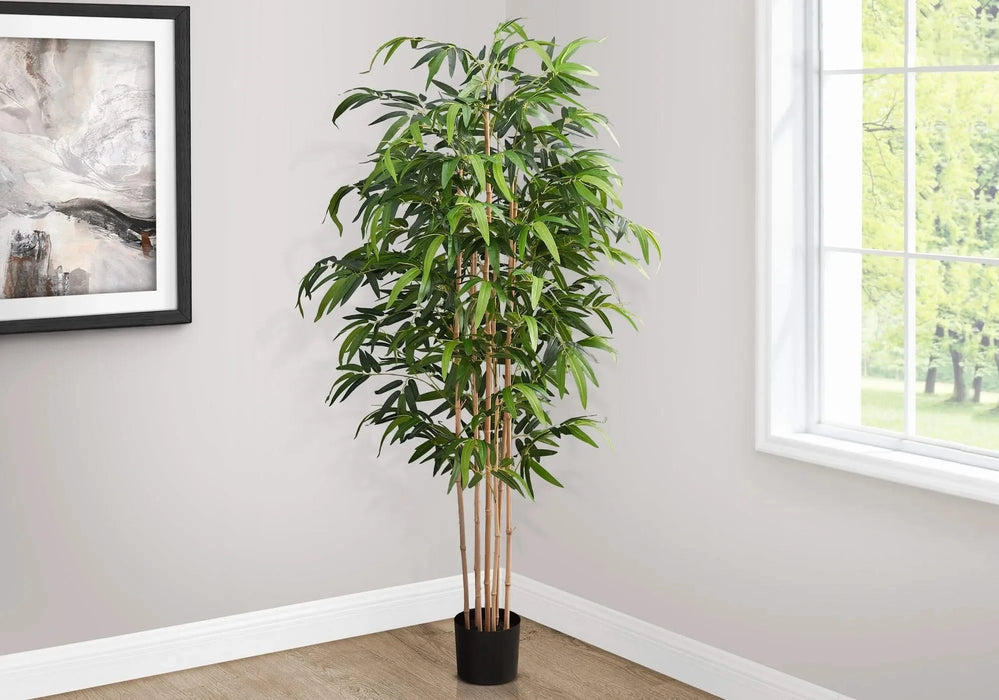 Artificial Plant, 83' Tall, Bamboo Tree, Floor, Indoor, Potted, Real Touch, Green Leaves, Black Pot Default -DTYStore