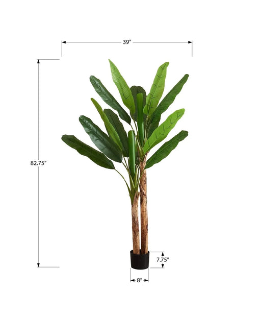 Artificial Plant, 83' Tall, Banana Tree, Indoor, Decorative, Faux, Floor, Potted, Real Touch, Green Leaves, Black Pot Default -DTYStore