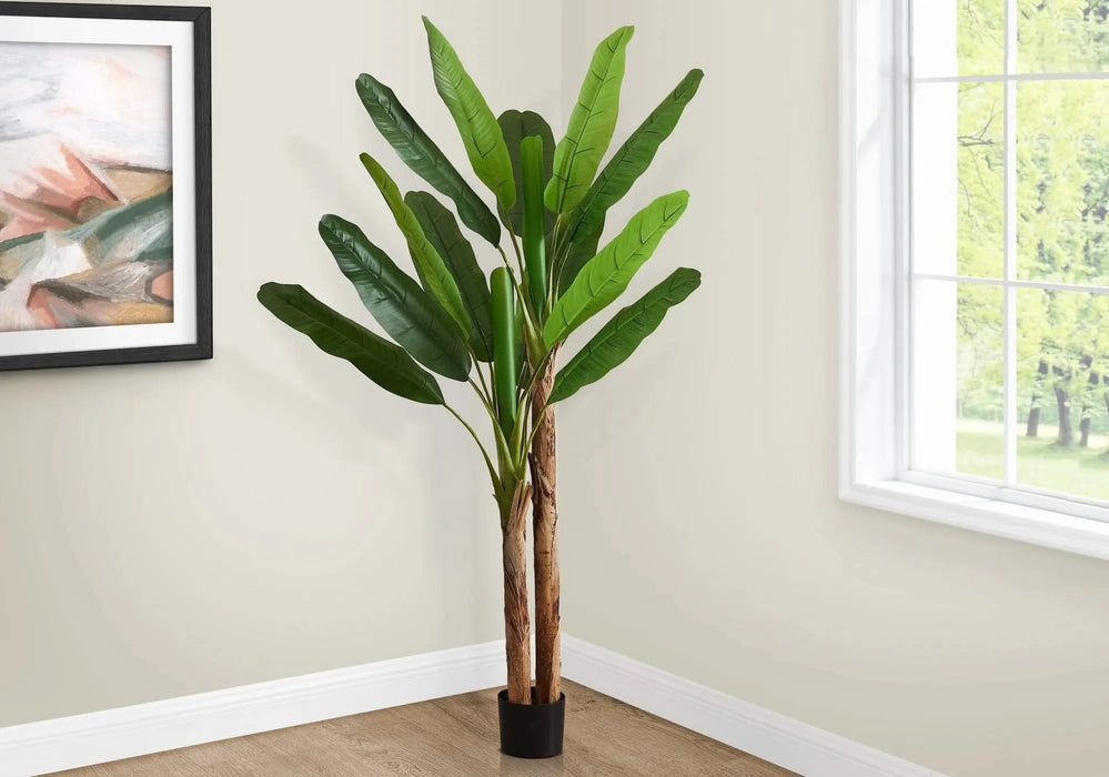 Artificial Plant, 83' Tall, Banana Tree, Indoor, Decorative, Faux, Floor, Potted, Real Touch, Green Leaves, Black Pot Default -DTYStore