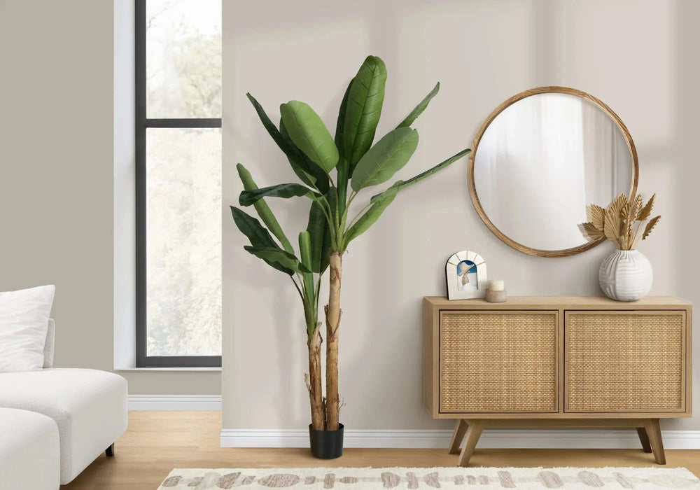 Artificial Plant, 83' Tall, Banana Tree, Indoor, Decorative, Faux, Floor, Potted, Real Touch, Green Leaves, Black Pot Default -DTYStore