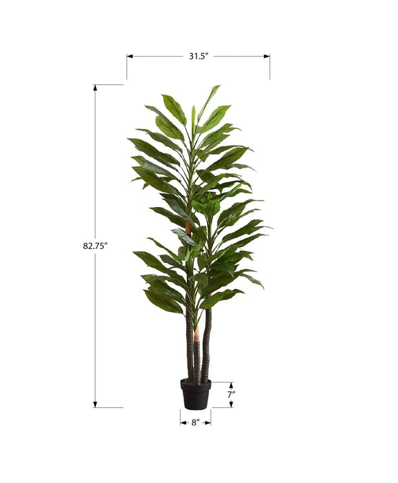 Artificial Plant, 83' Tall, Indoor, Dracaena Tree, Decorative, Faux, Fake, Floor, Potted, Real Touch, Green Leaves, Black Pot Default -DTYStore