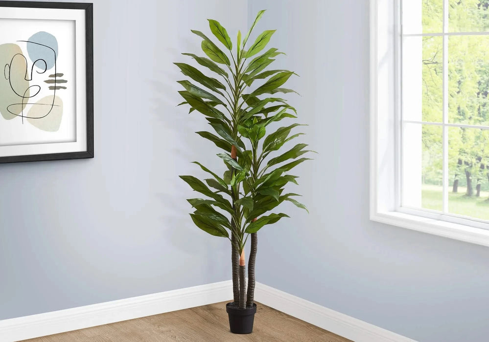 Artificial Plant, 83' Tall, Indoor, Dracaena Tree, Decorative, Faux, Fake, Floor, Potted, Real Touch, Green Leaves, Black Pot Default -DTYStore