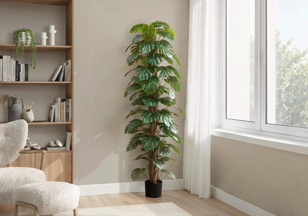 Artificial Plant, 83' Tall, Monstera Tree, Floor, Indoor, Decorative, Green Leaves, Black Pot Default -DTYStore