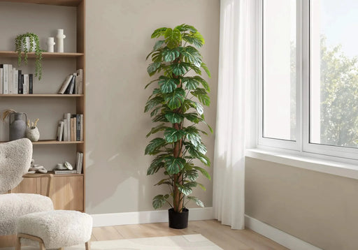 Artificial Plant, 83' Tall, Monstera Tree, Floor, Indoor, Decorative, Green Leaves, Black Pot Default -DTYStore